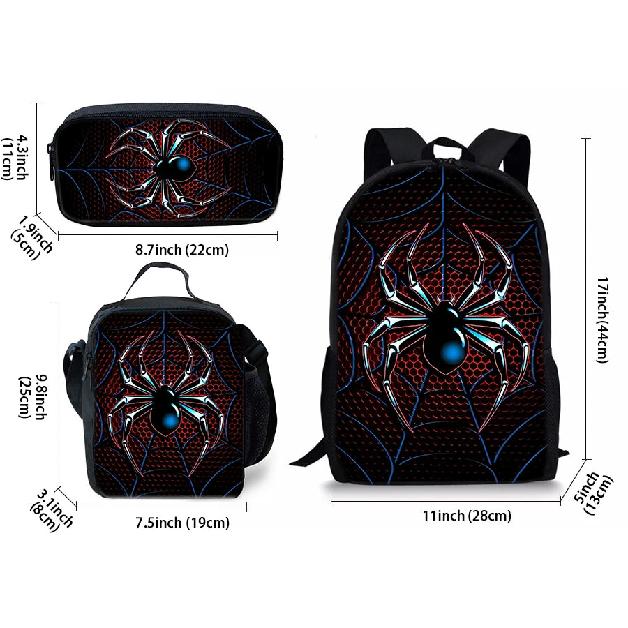 Spider Cartoon Three Piece School Backpack Set For Kids