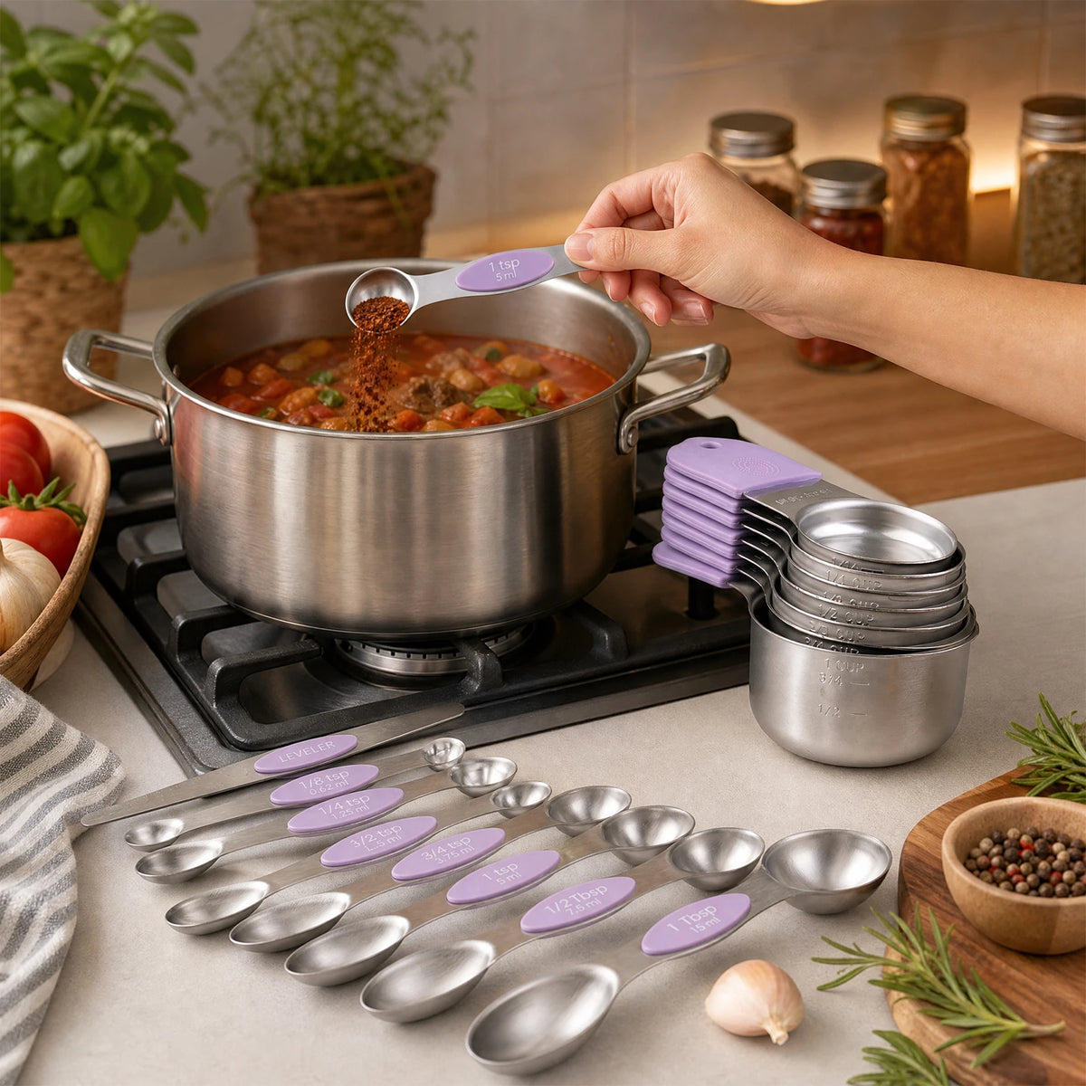 Stainless Steel Measuring Cups And Spoons Set With Leveler