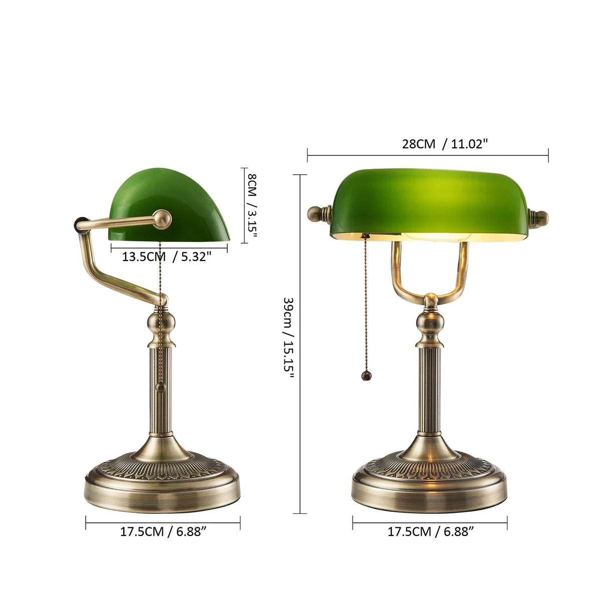 Classic Glass Iron Banker Desk Lamp With Zipper Switch