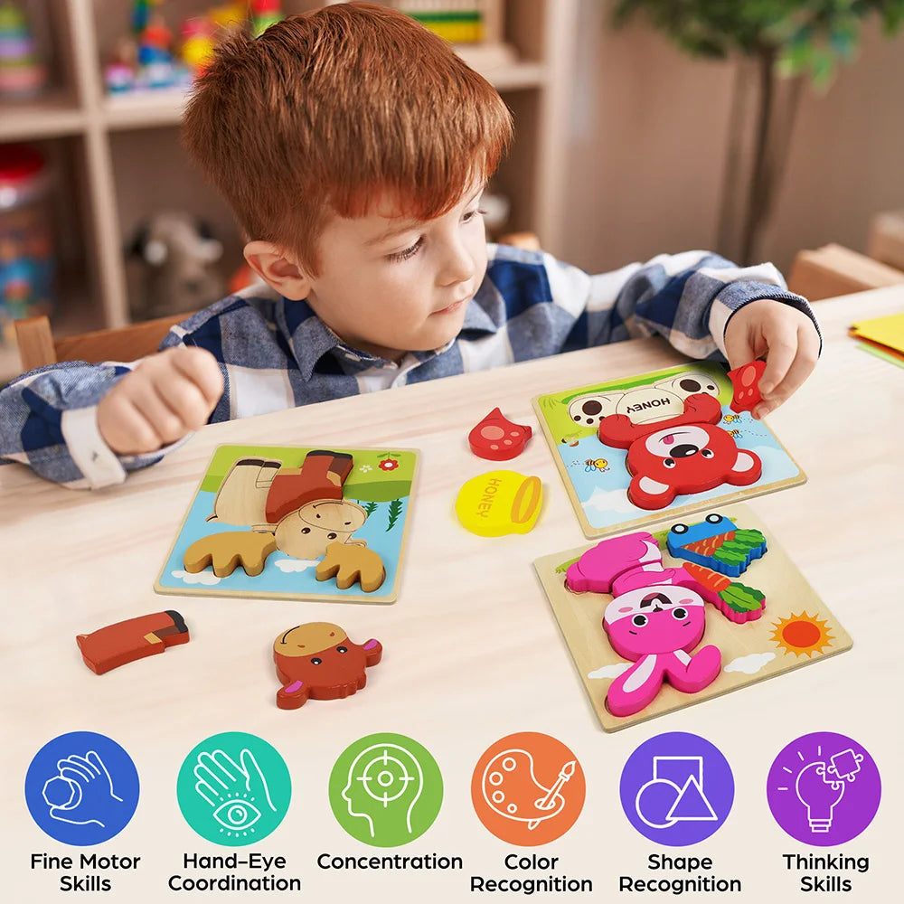 Educational Wooden Animal Puzzles For Toddlers