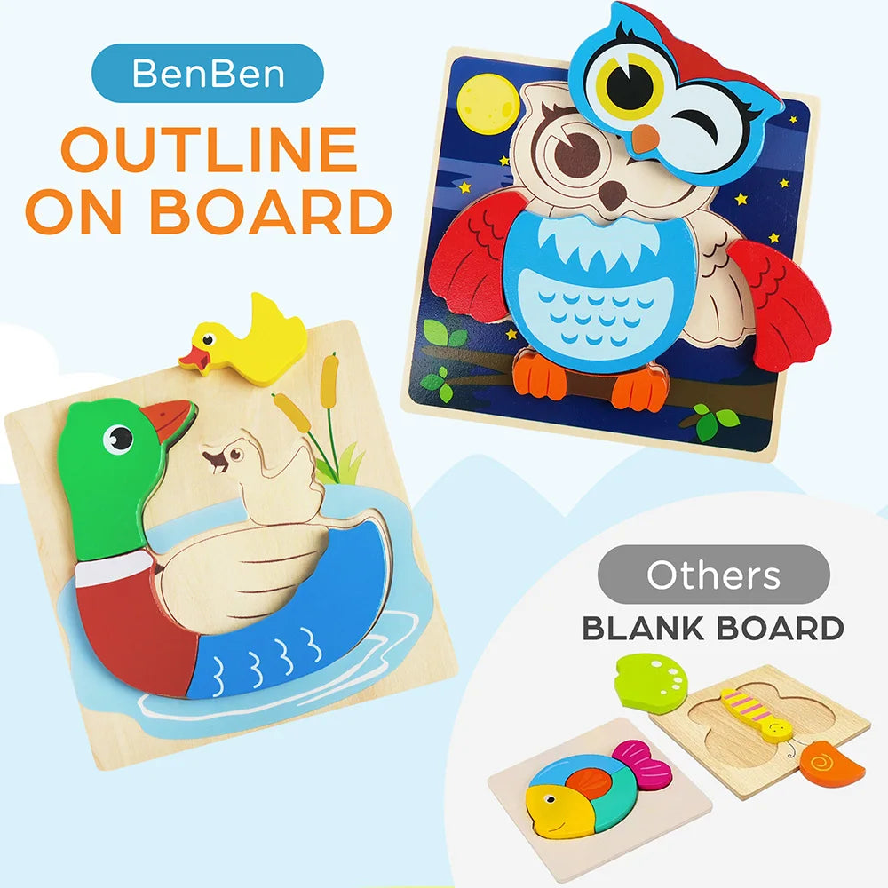 Educational Wooden Animal Puzzles For Toddlers