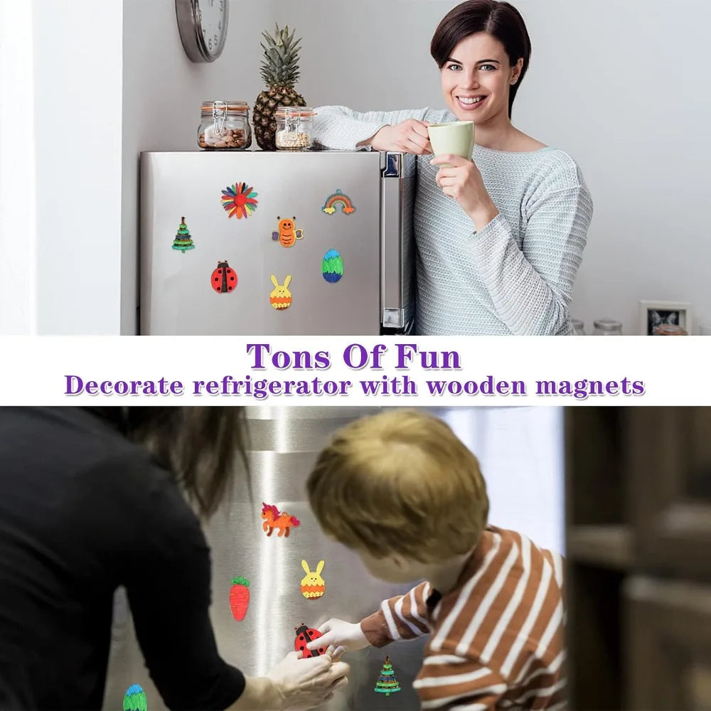 Worgree DIY Wooden Magnets Craft Kit 36 Pieces