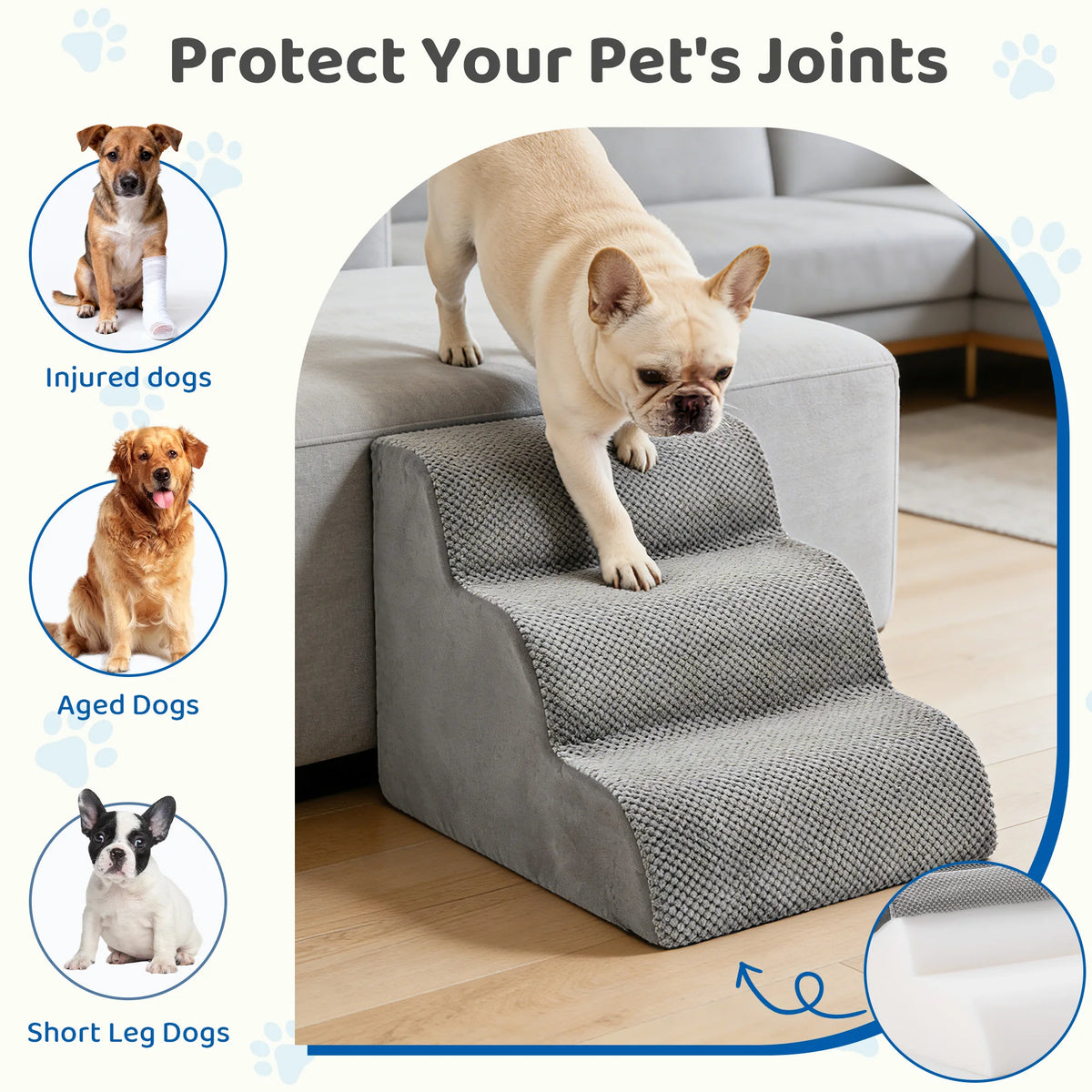 Curved High Density Foam Dog Steps Ramp For Small Dogs