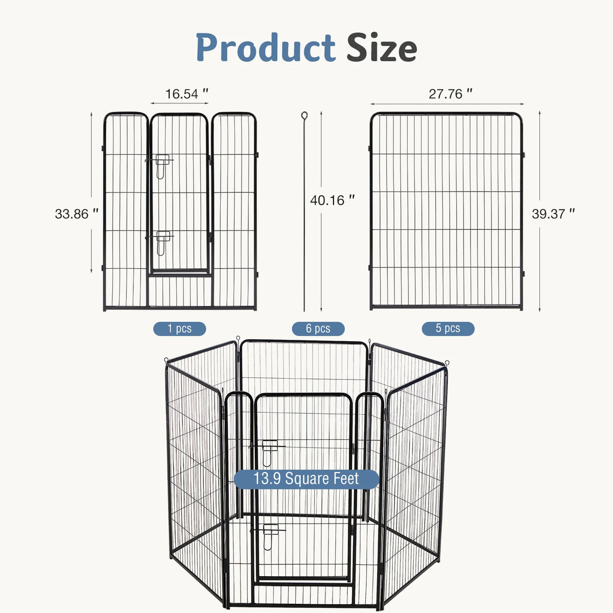JHK 6 Panels Metal Dog Playpen Fence Outdoor