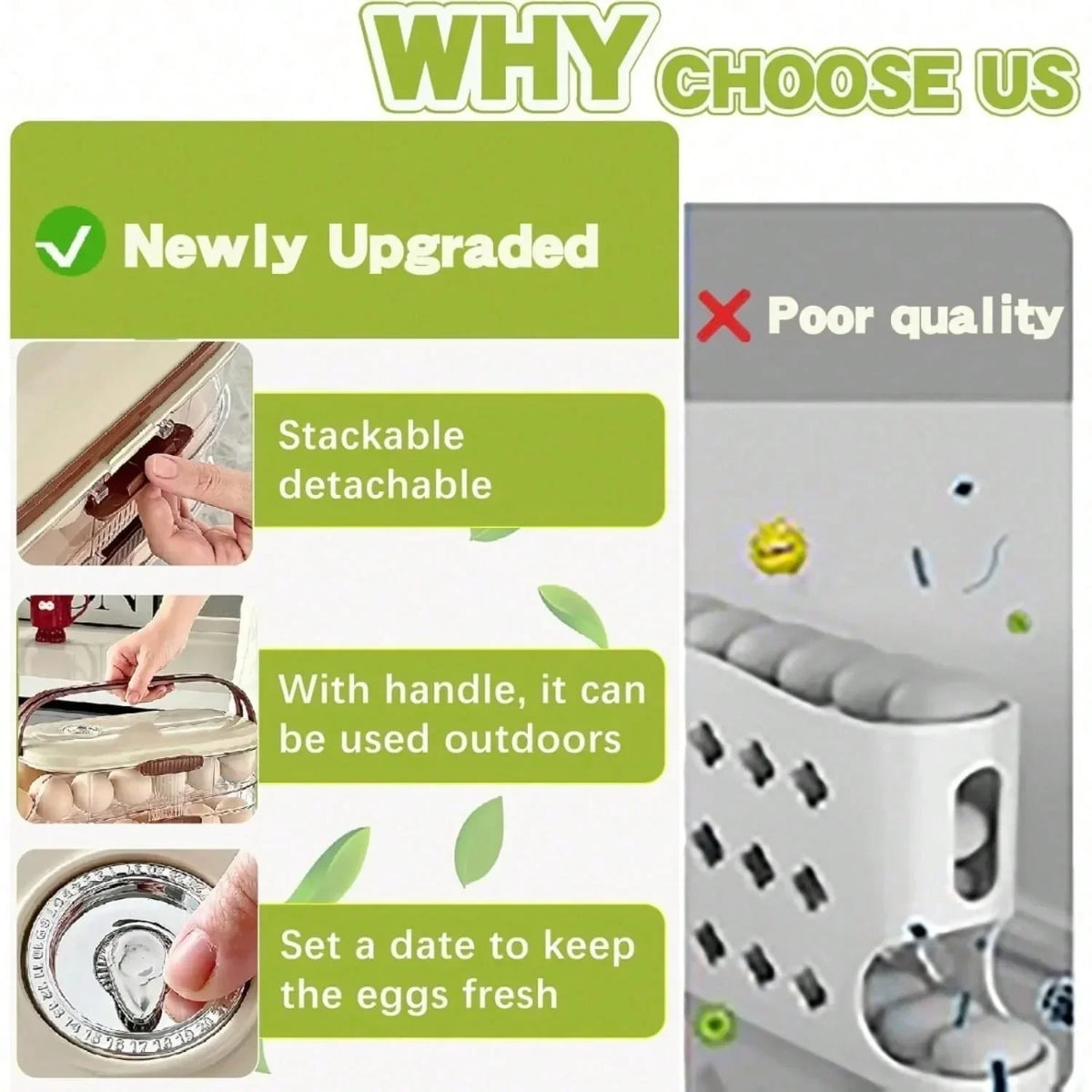 Stackable 3 Tier Rolling Egg Dispenser With Handle