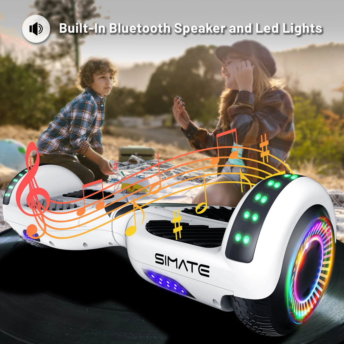 SIMATE Hoverboard With Bluetooth All Terrain LED Lights