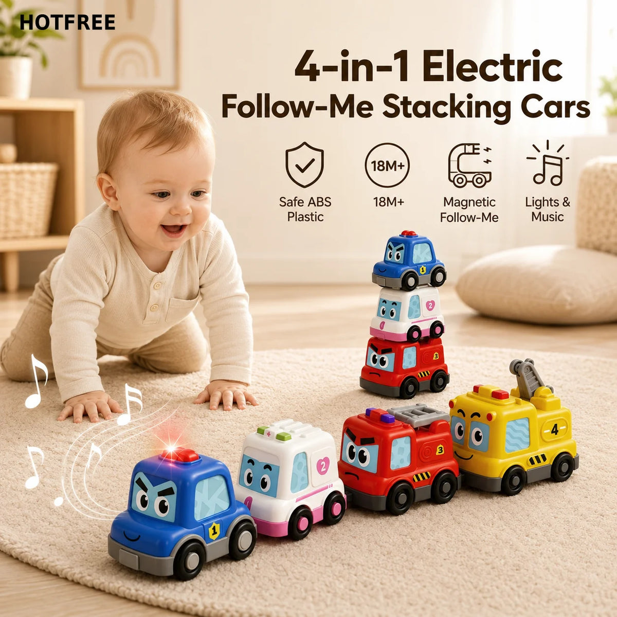 Hotfree Montessori 4in1 Magnetic Toddler Toy Cars