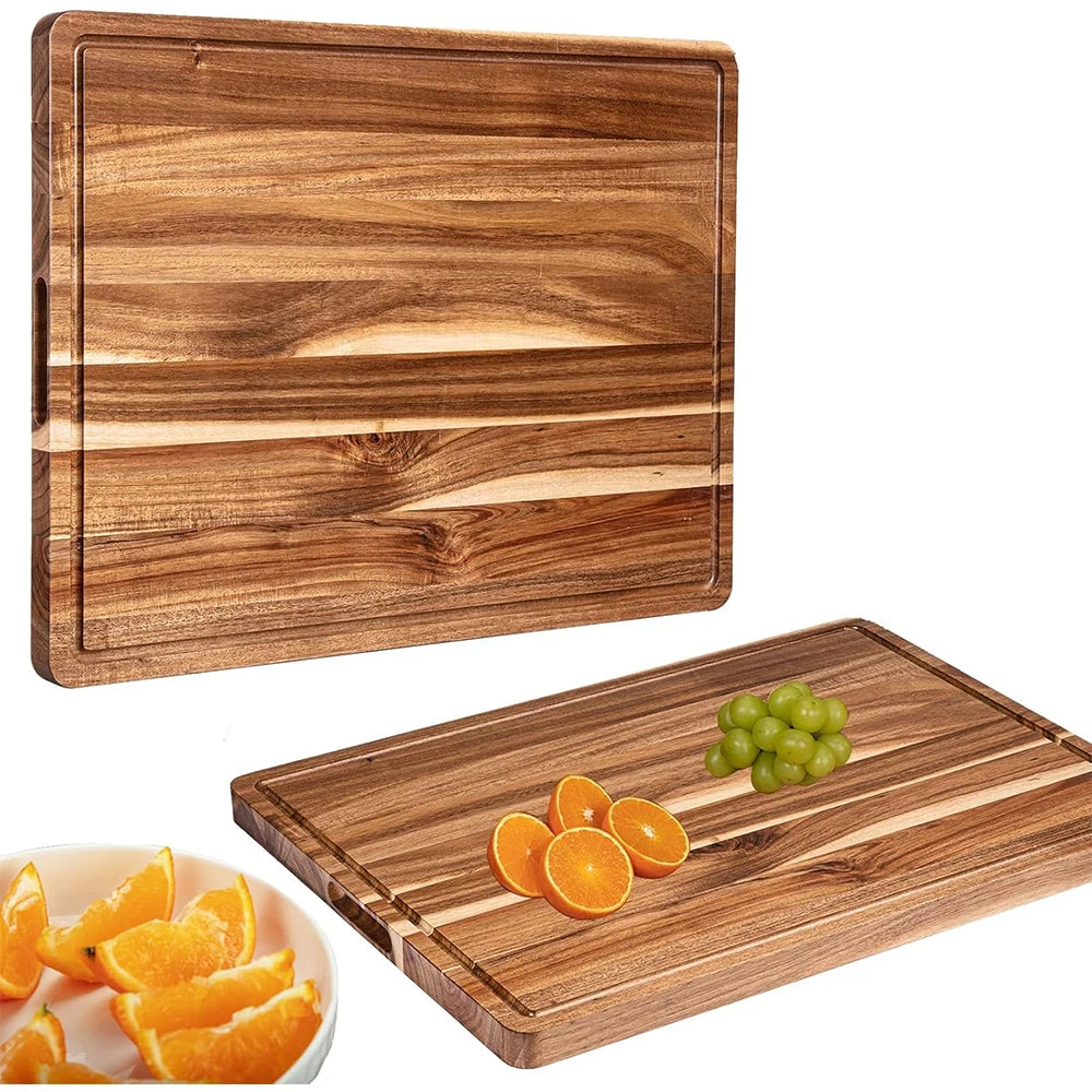 Twister.CK Wood Cutting Board With Juice Groove And Handle
