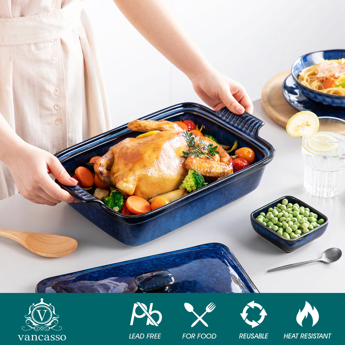 MALACASA Porcelain Casserole Baking Dish With Lid