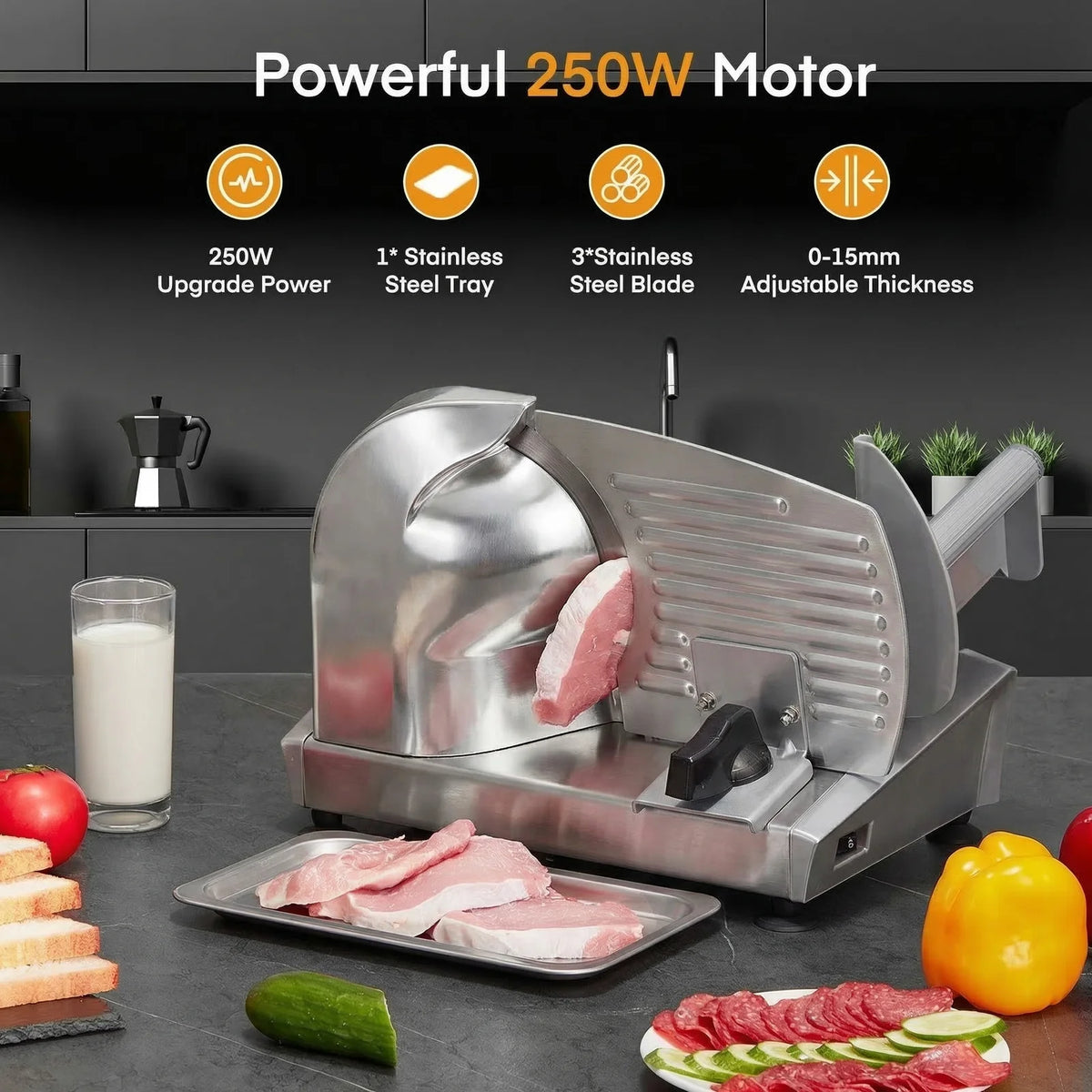 Compact Electric Deli Slicer With Adjustable Thickness Dial