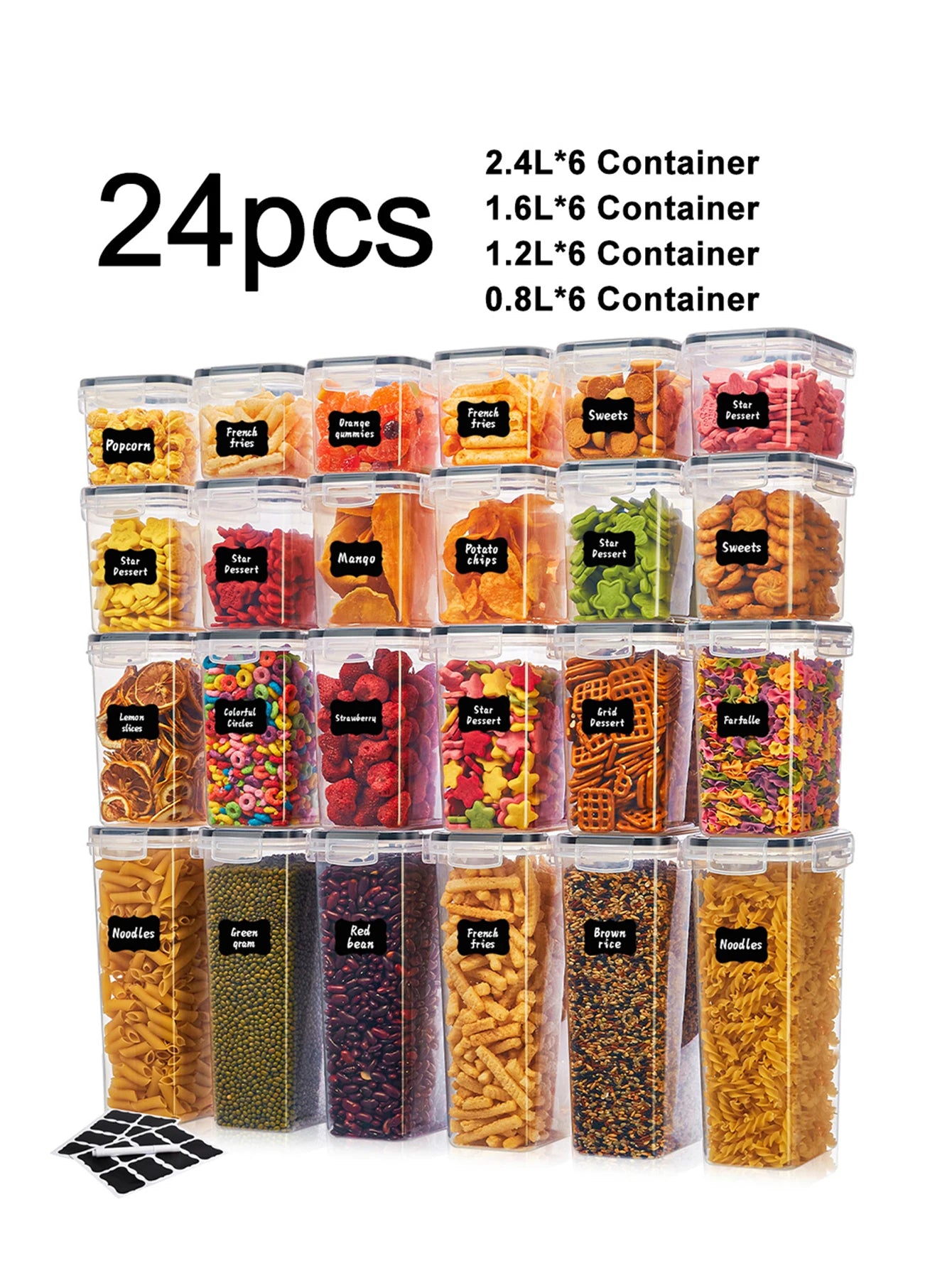 24 Piece Airtight Food Storage Containers With Labels