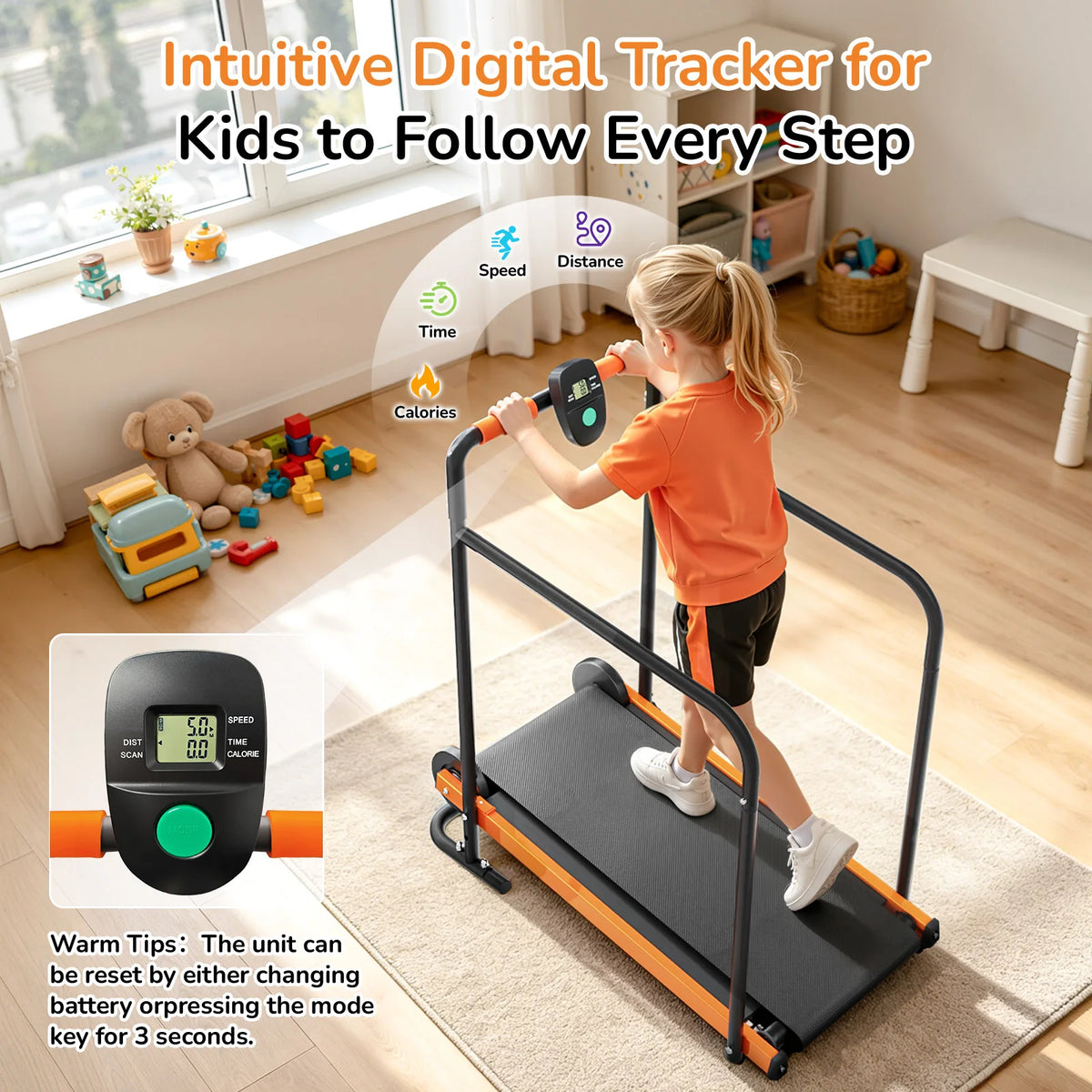 Akluer Kids Non-Electric Walking Pad Treadmill With Rails