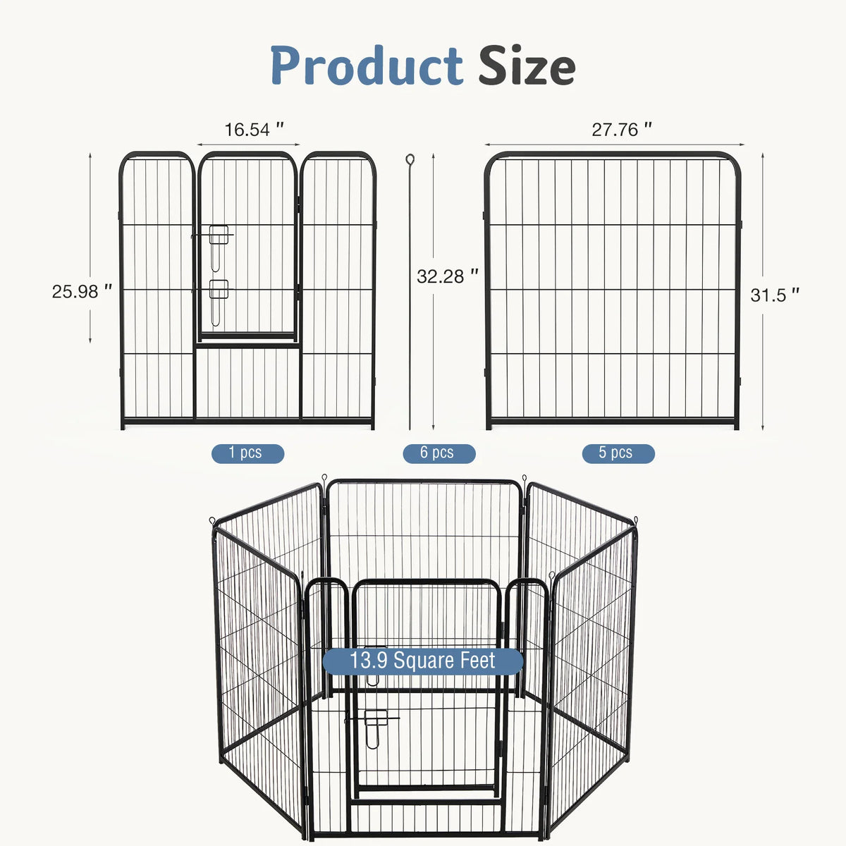 JHK 6 Panels Metal Dog Playpen Fence Outdoor
