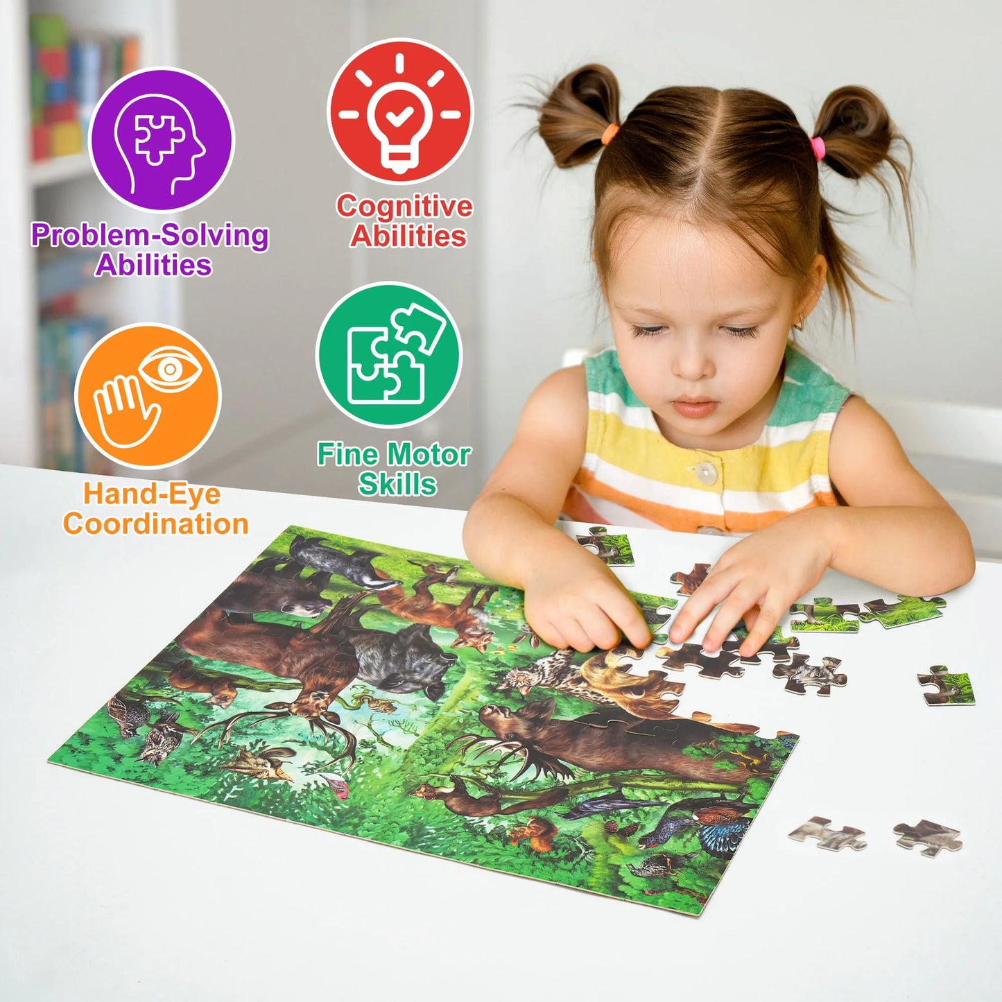 Wild Animals Double Sided 100 Piece Learning Jigsaw Puzzle