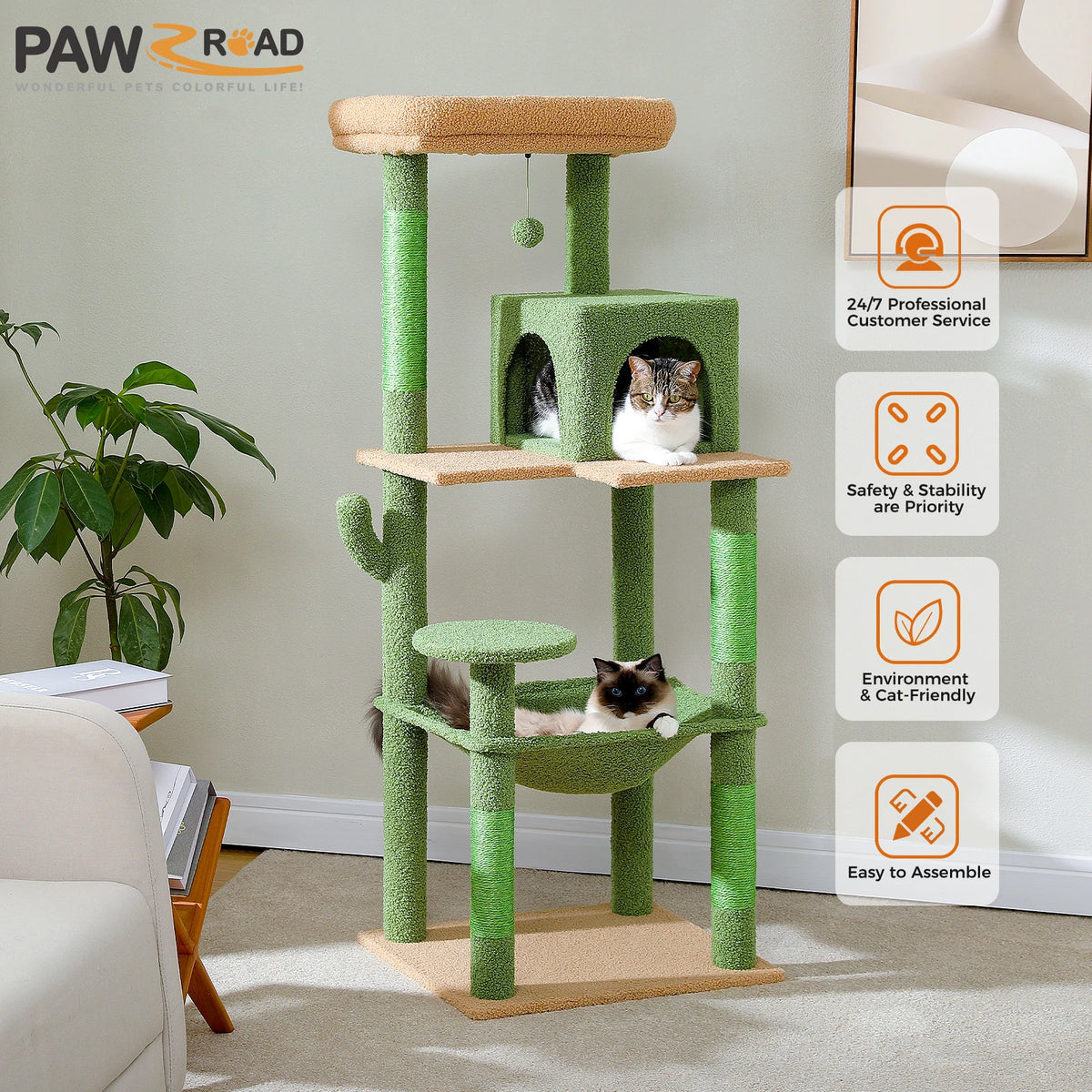 PAWZ Road Cactus Cat Tree Tower For Large Cats