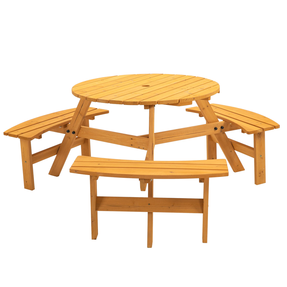 Round Outdoor Solid Wood Picnic Table With Benches
