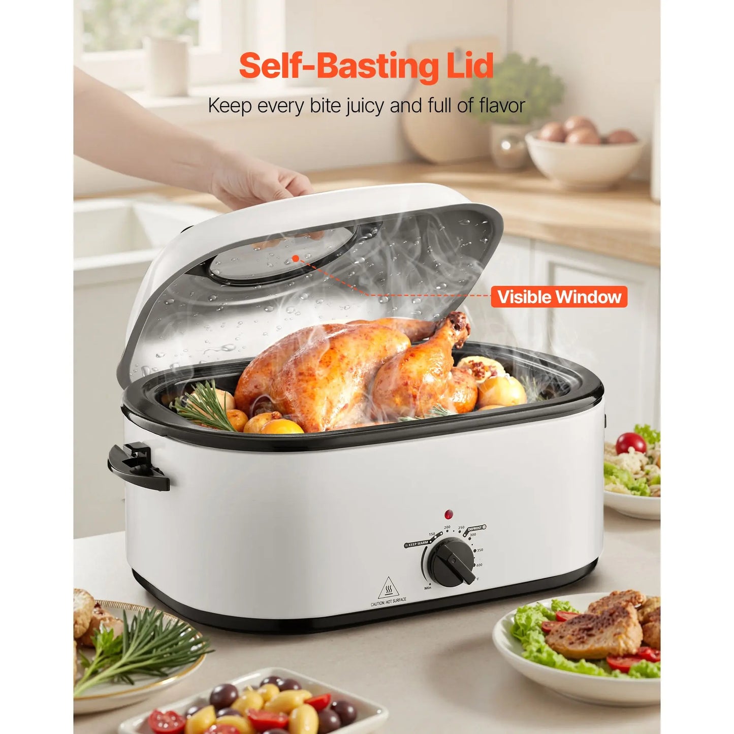 Adjustable Temperature Electric Roaster Oven With Defrost