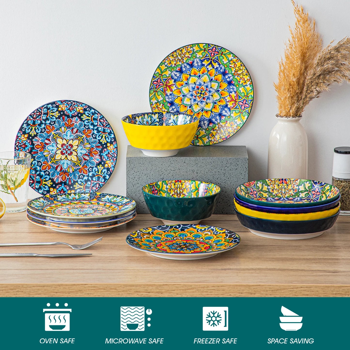 Malacasa Bohemian Style Ceramic Dinnerware Set