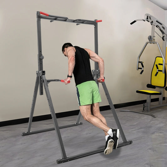 Foldable Power Tower Dip Station With Adjustable Feature