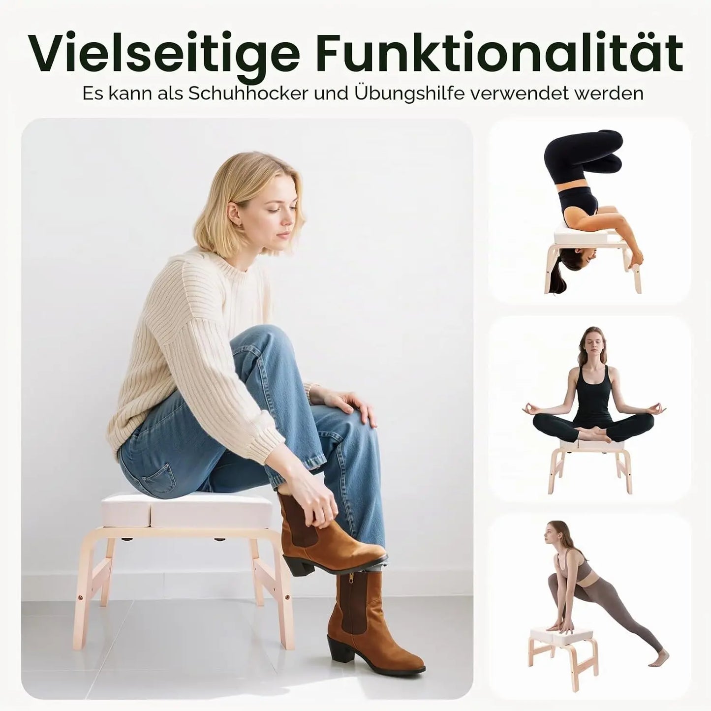 Solid Wood Yoga Headstand Stool With PU Cushion