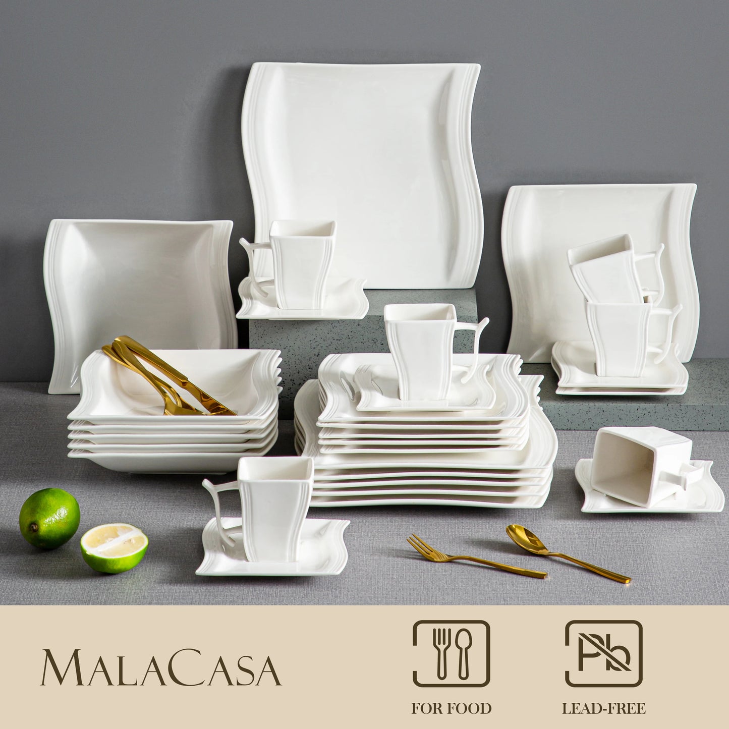 Malcasa Flora 30 Piece White Porcelain Dinnerware Set