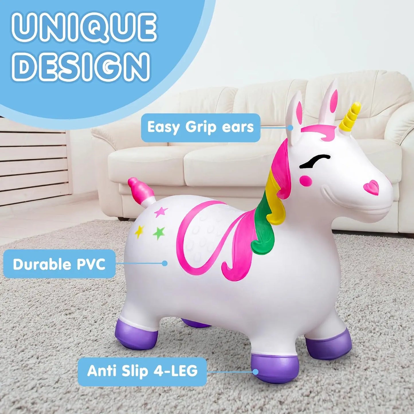 Joyfy Kids Bouncy Unicorn Ride On Toy