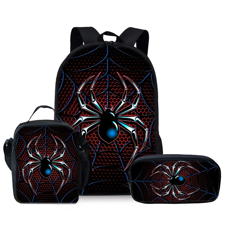 Spider Cartoon Three Piece School Backpack Set For Kids