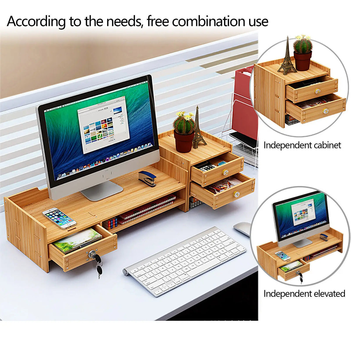 Tabletop Wooden Desk Organizer With Drawers