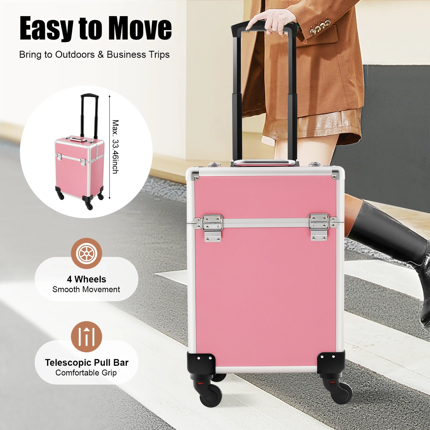 Bymaocar Large Capacity Rolling Makeup Train Case With Keys
