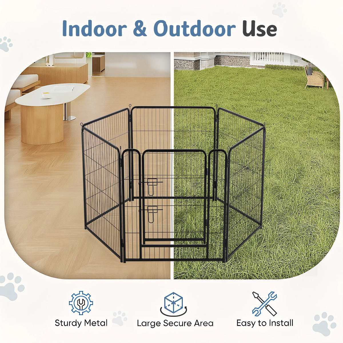 JHK 6 Panels Metal Dog Playpen Fence Outdoor