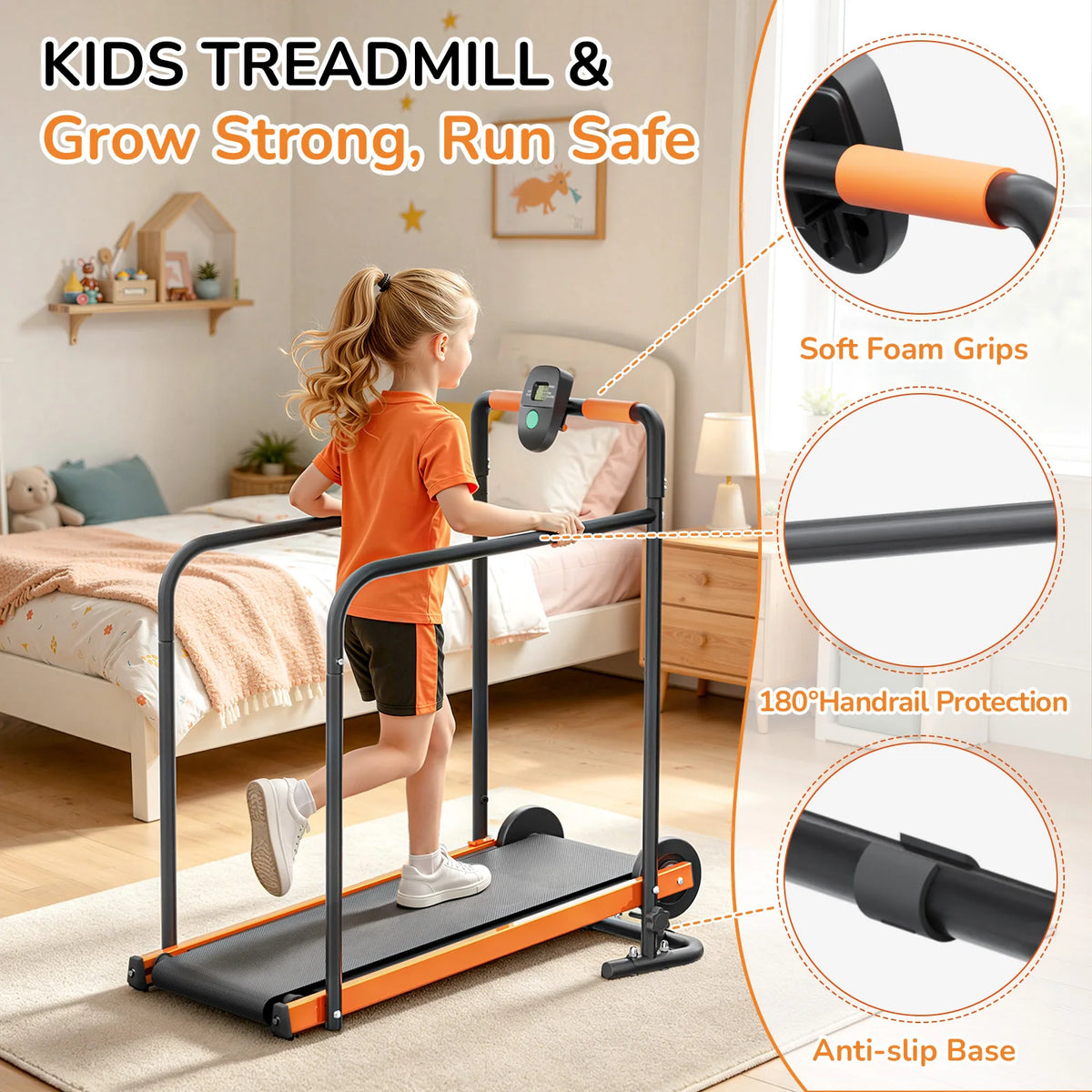 Akluer Kids Non-Electric Walking Pad Treadmill With Rails