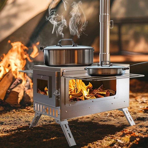 Wood Burning Tent Stove With Six Stainless Chimney Pipes