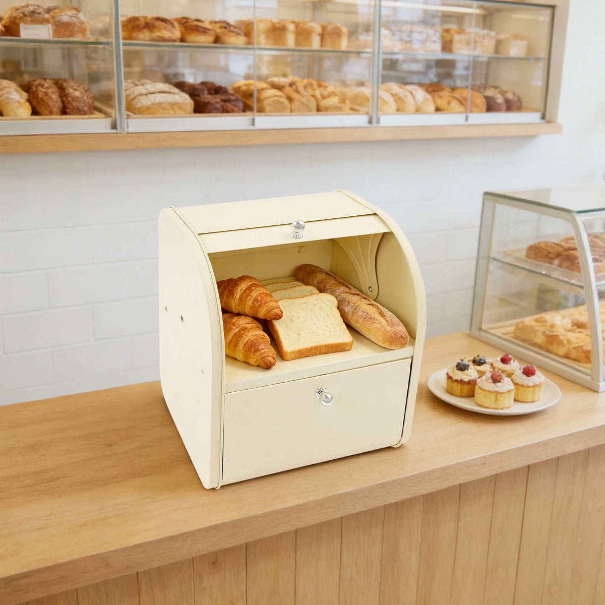 Two Tier Carbon Steel Roll Top Bread Storage Box