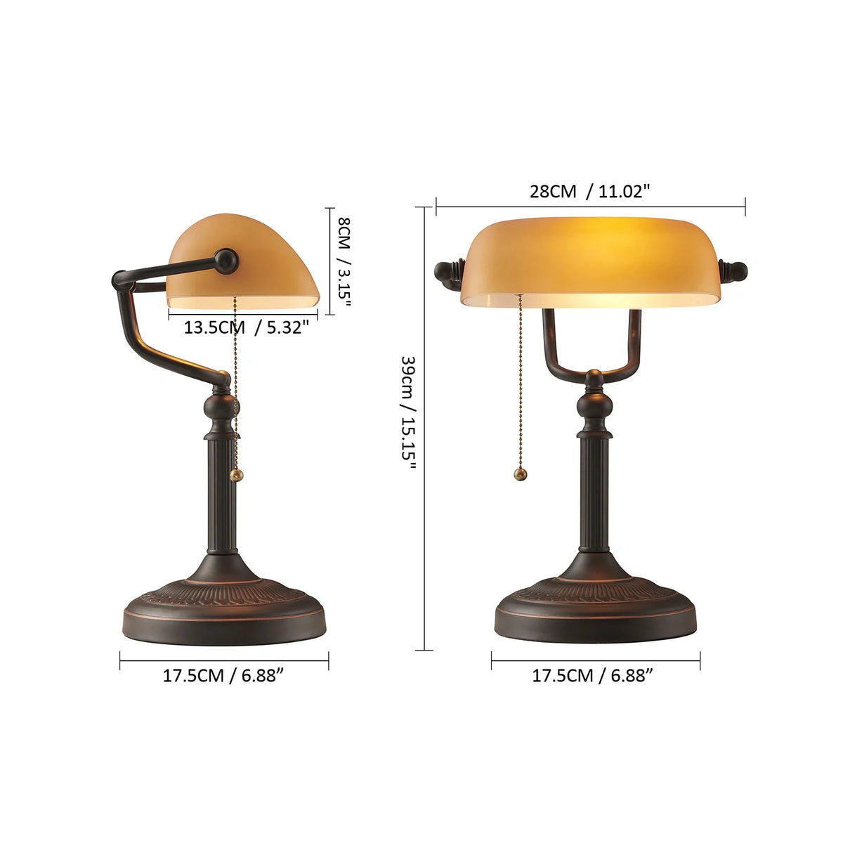 Classic Glass Iron Banker Desk Lamp With Zipper Switch