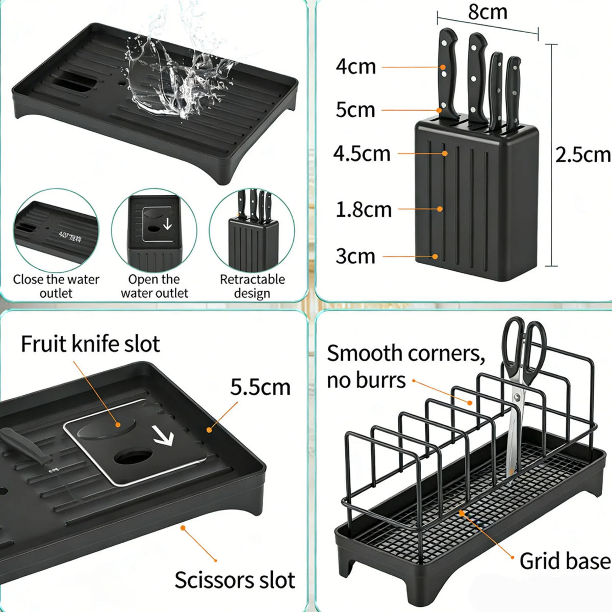 HiMISS Double Layer Steel Dish Drying Rack With Tray