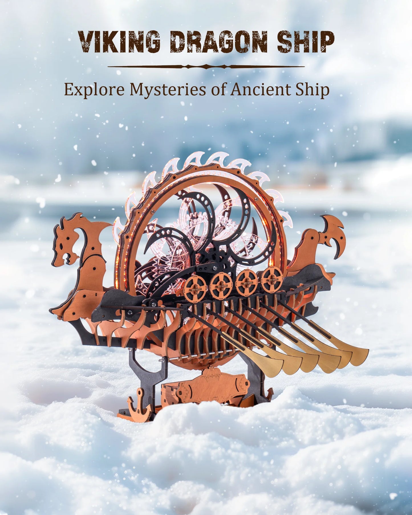 ROKR Viking Dragon Ship Wood 3D Puzzle Kit with LED