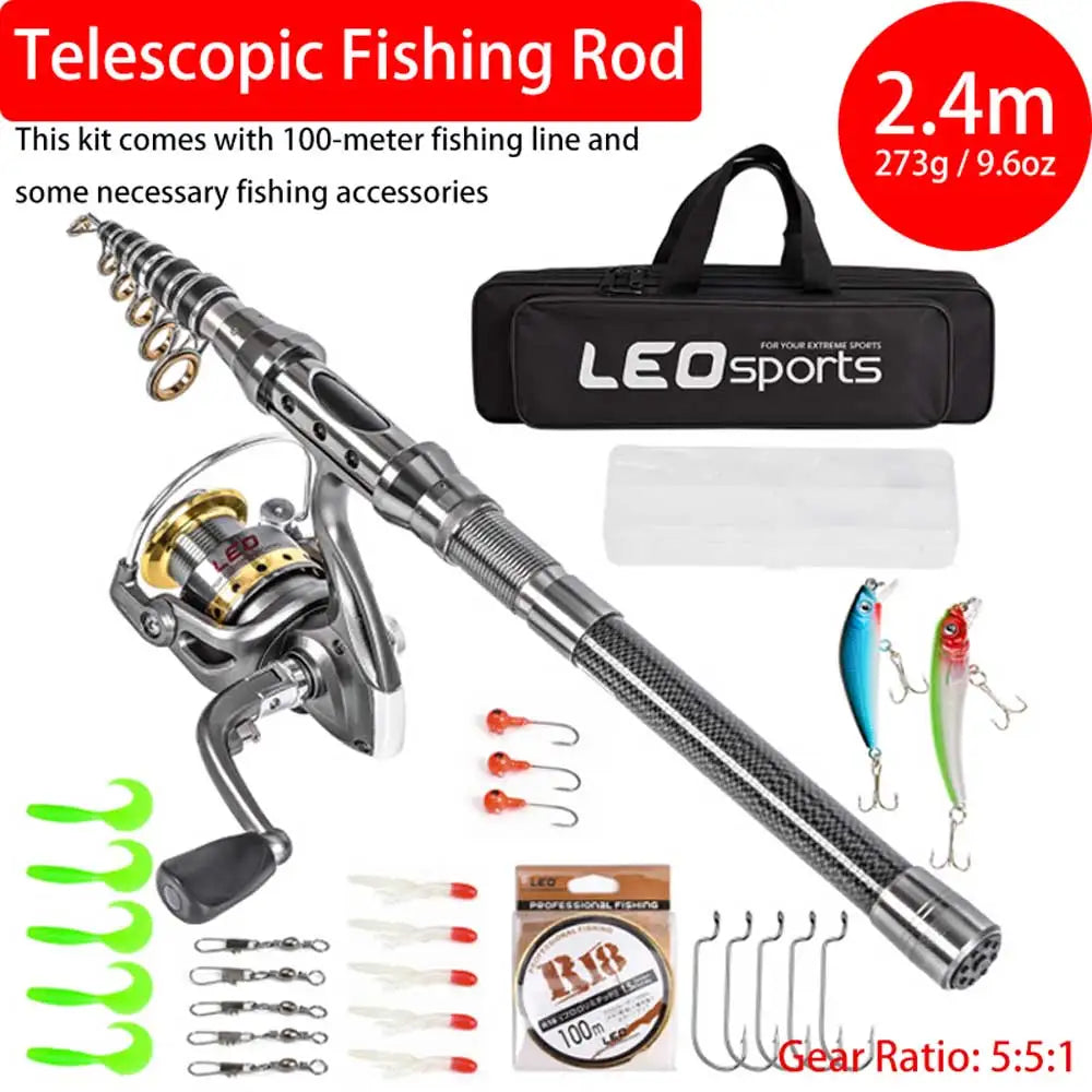 Ultralight Carbon Fiber Telescopic Fishing Rod And Reel Combo