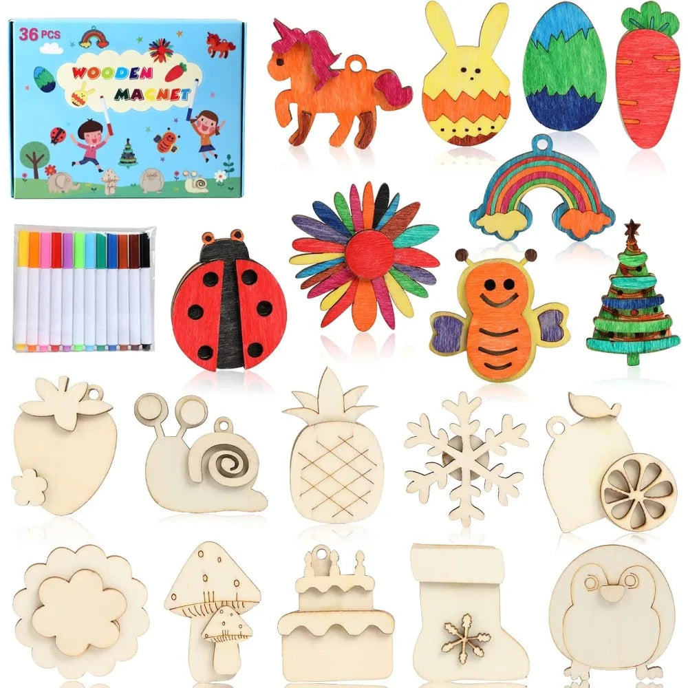 Worgree DIY Wooden Magnets Craft Kit 36 Pieces