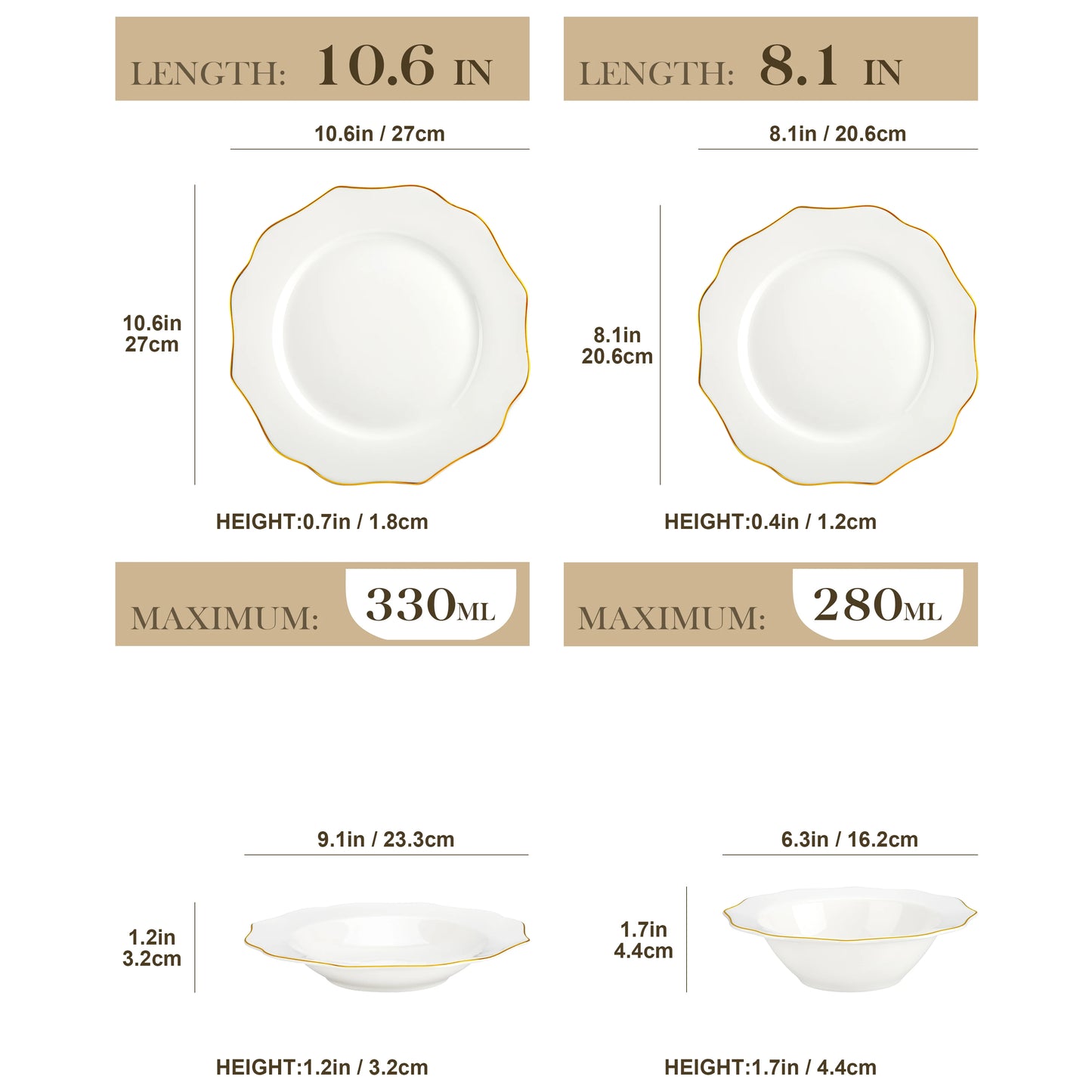 Malacasa Nordic White Gold Rim Porcelain Dinnerware Set