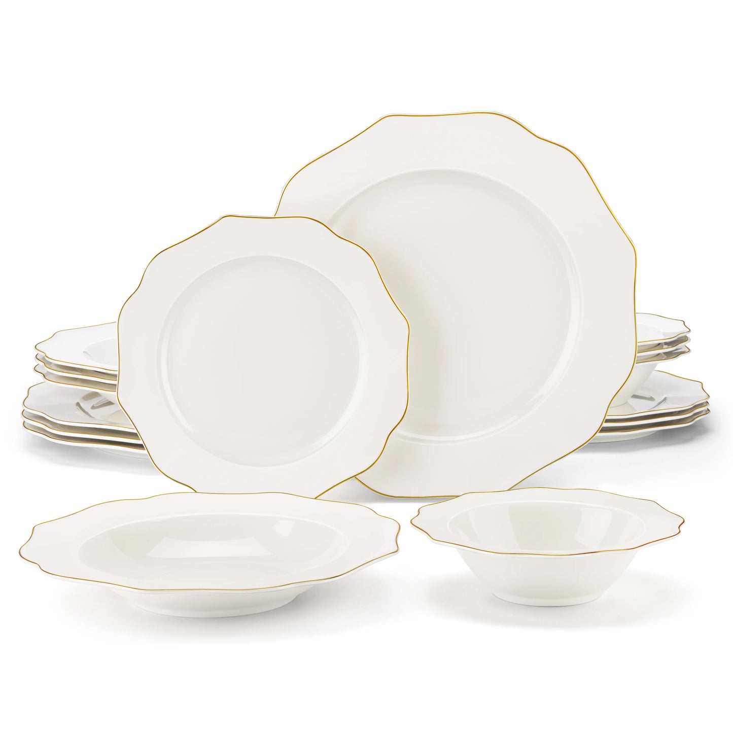Malacasa Nordic White Gold Rim Porcelain Dinnerware Set