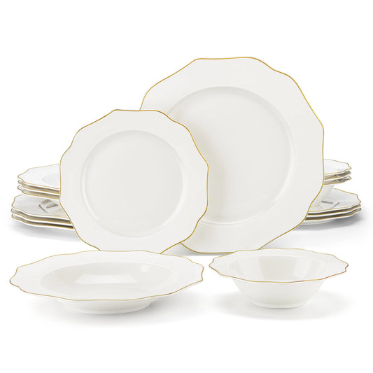 Malacasa Nordic White Gold Rim Porcelain Dinnerware Set