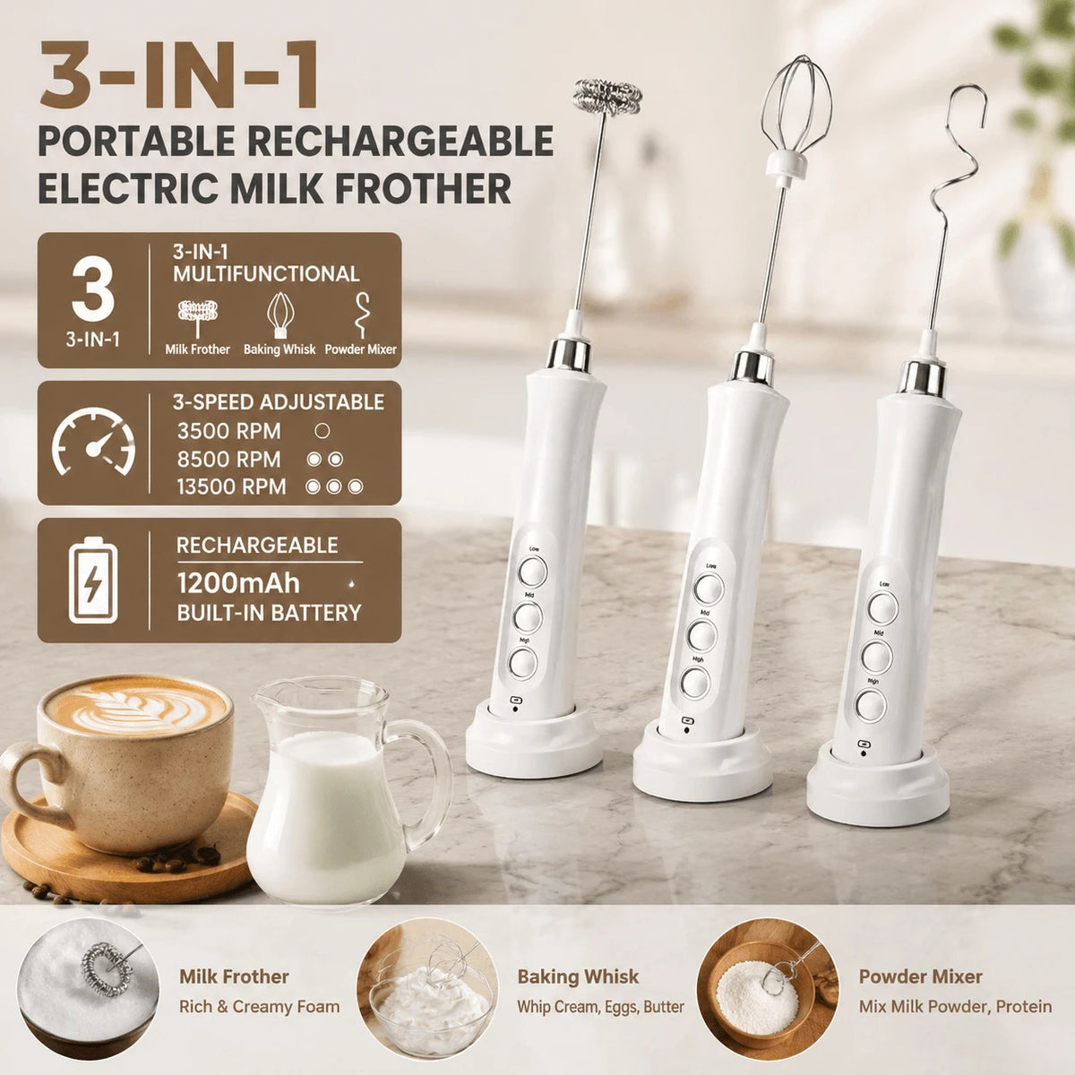 Stonego Rechargeable Handheld Milk Frother
