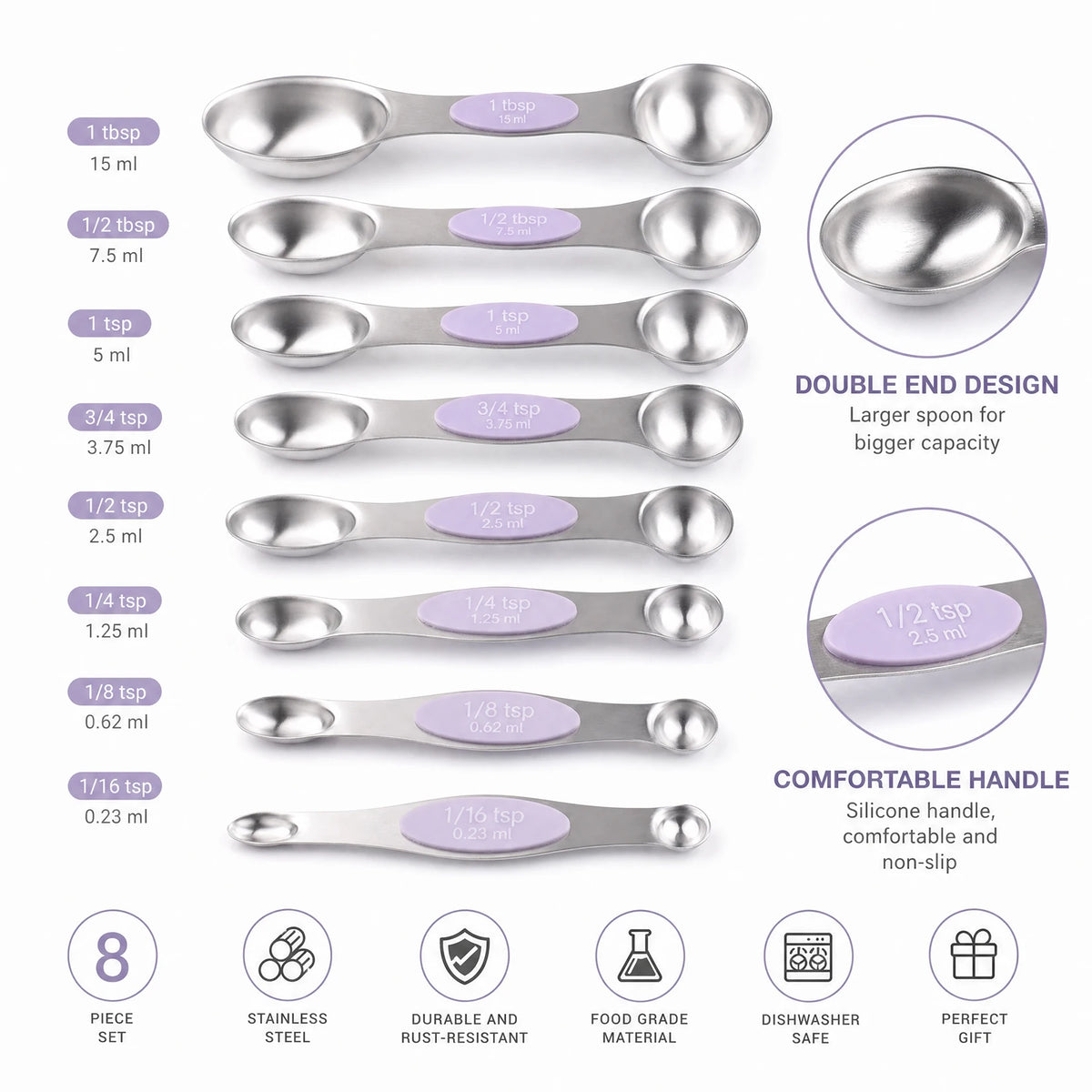 Stainless Steel Measuring Cups And Spoons Set With Leveler