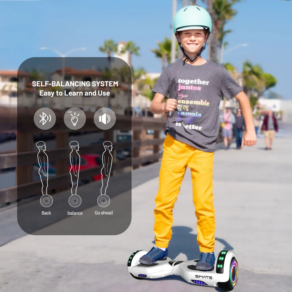 SIMATE Hoverboard With Bluetooth All Terrain LED Lights