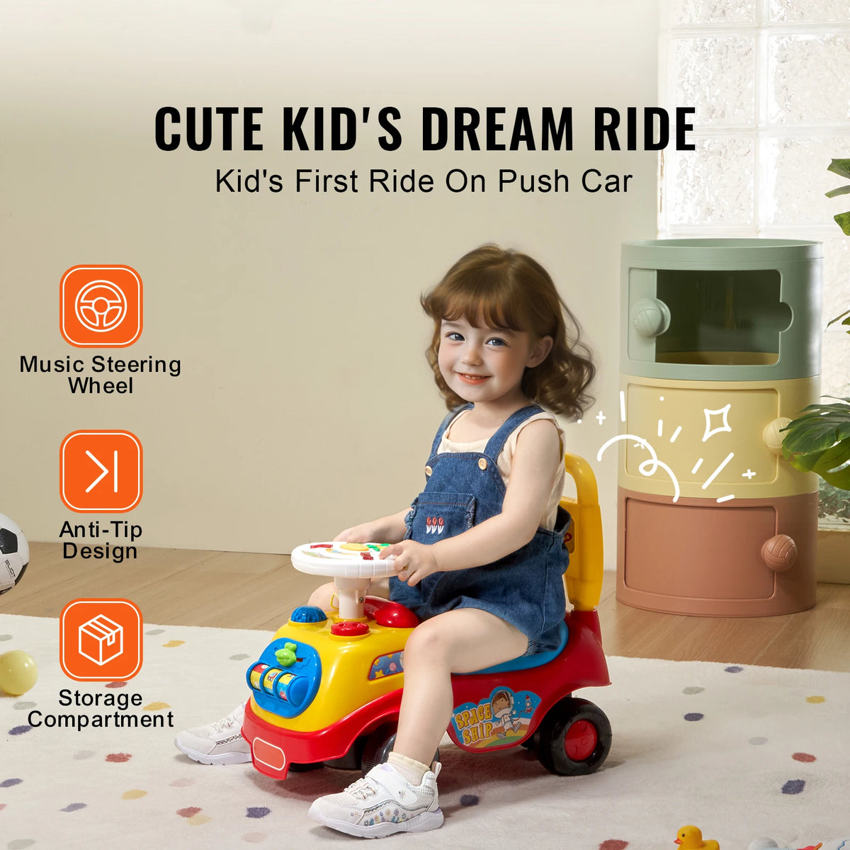 SucceBuy Toddler Push Ride On Car With Music