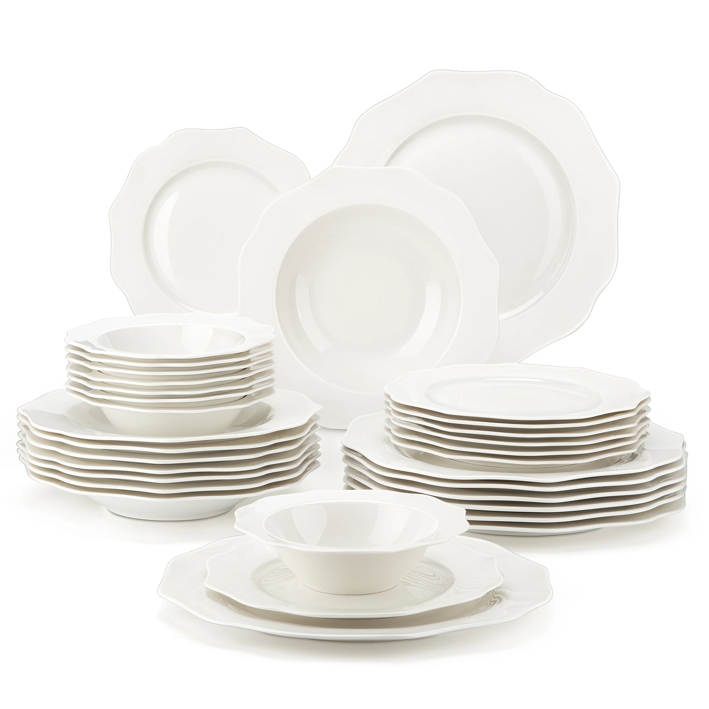Malacasa Nordic White Gold Rim Porcelain Dinnerware Set
