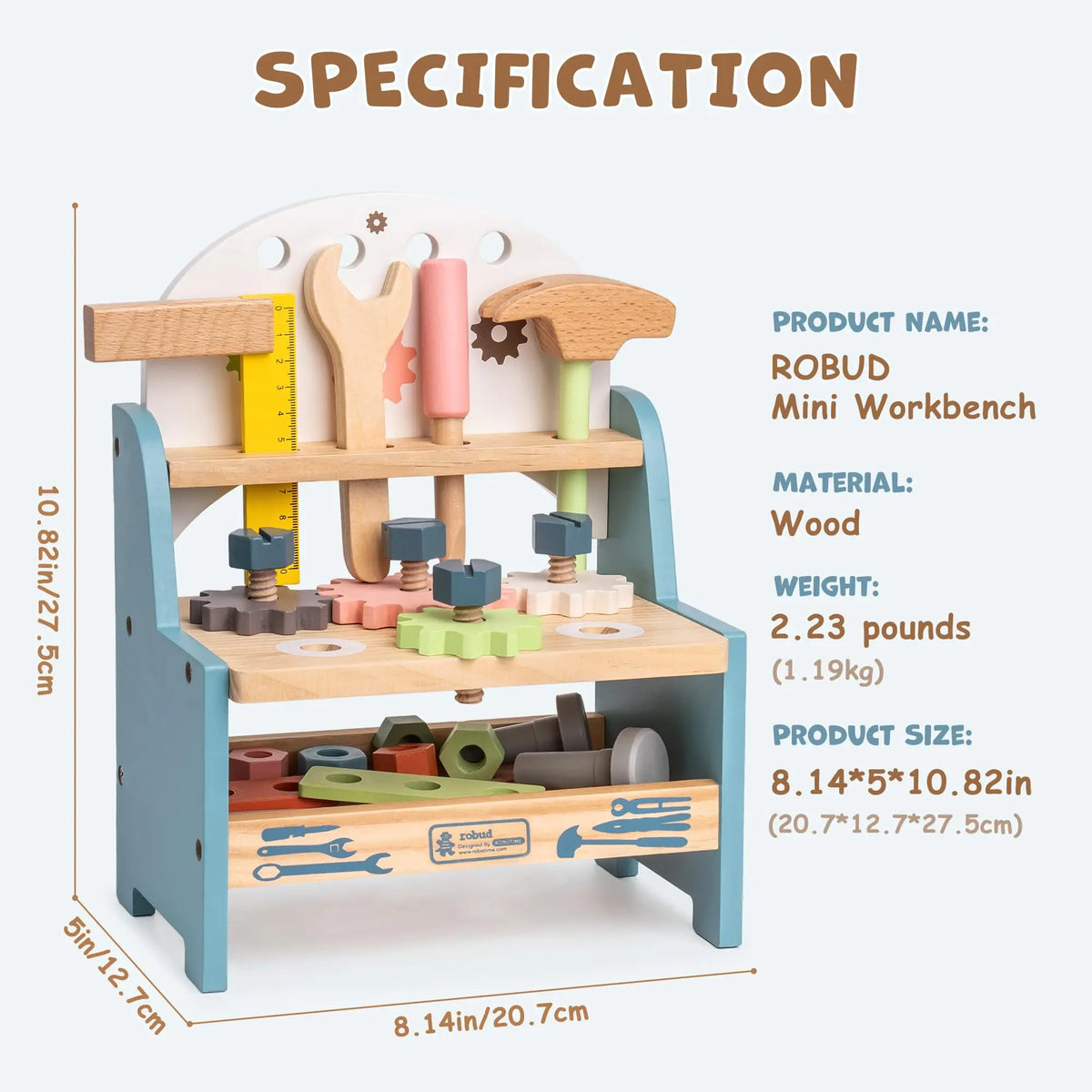 Robud Wooden Play Tool Workbench Set Montessori Toy
