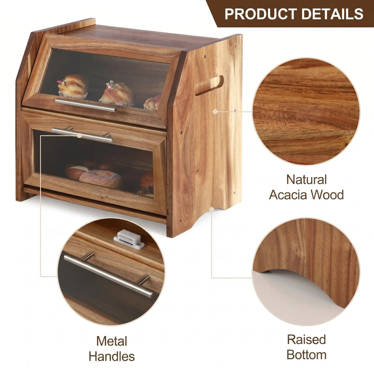 HiMISS Acacia Wood Double Layer Bread Box