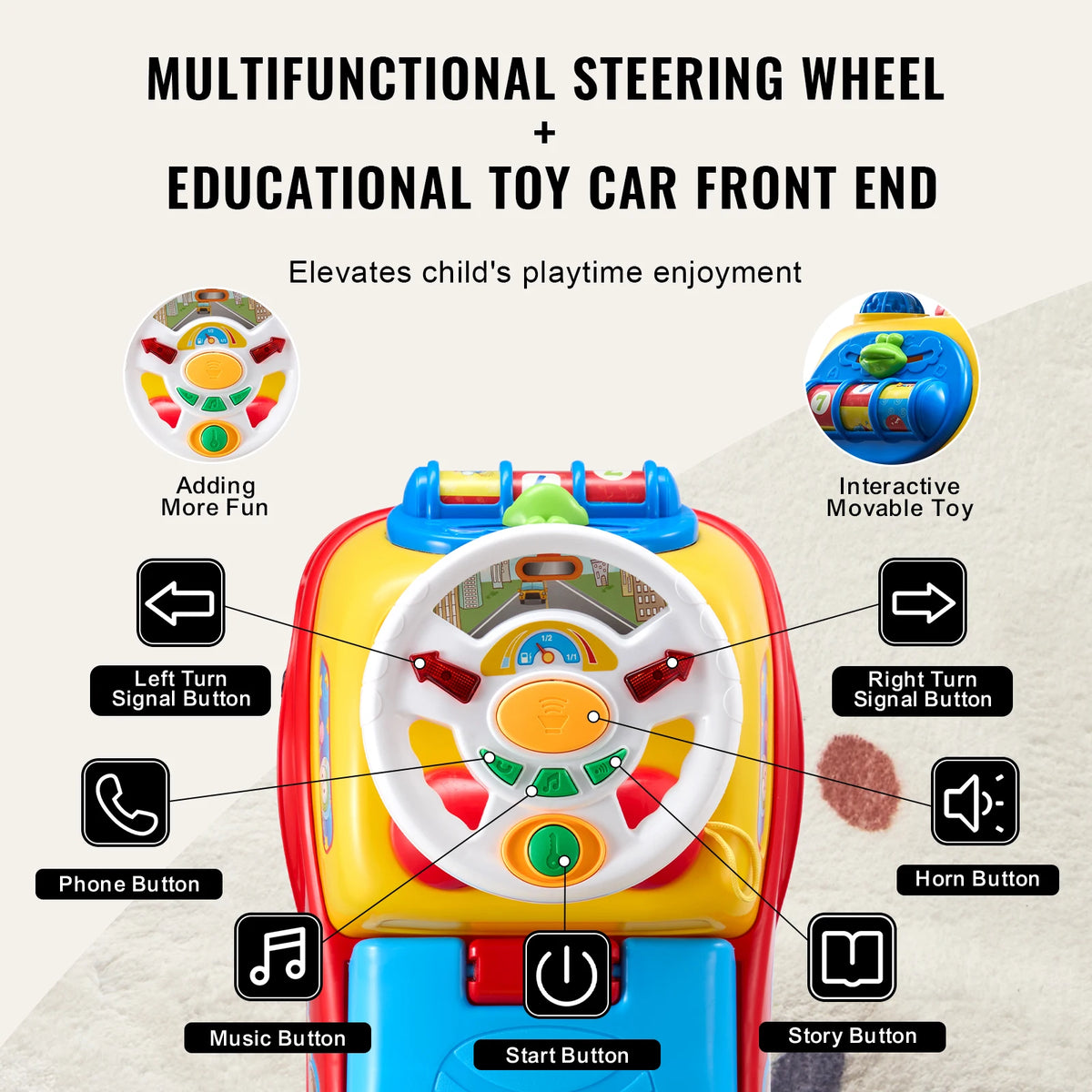 SucceBuy Toddler Push Ride On Car With Music