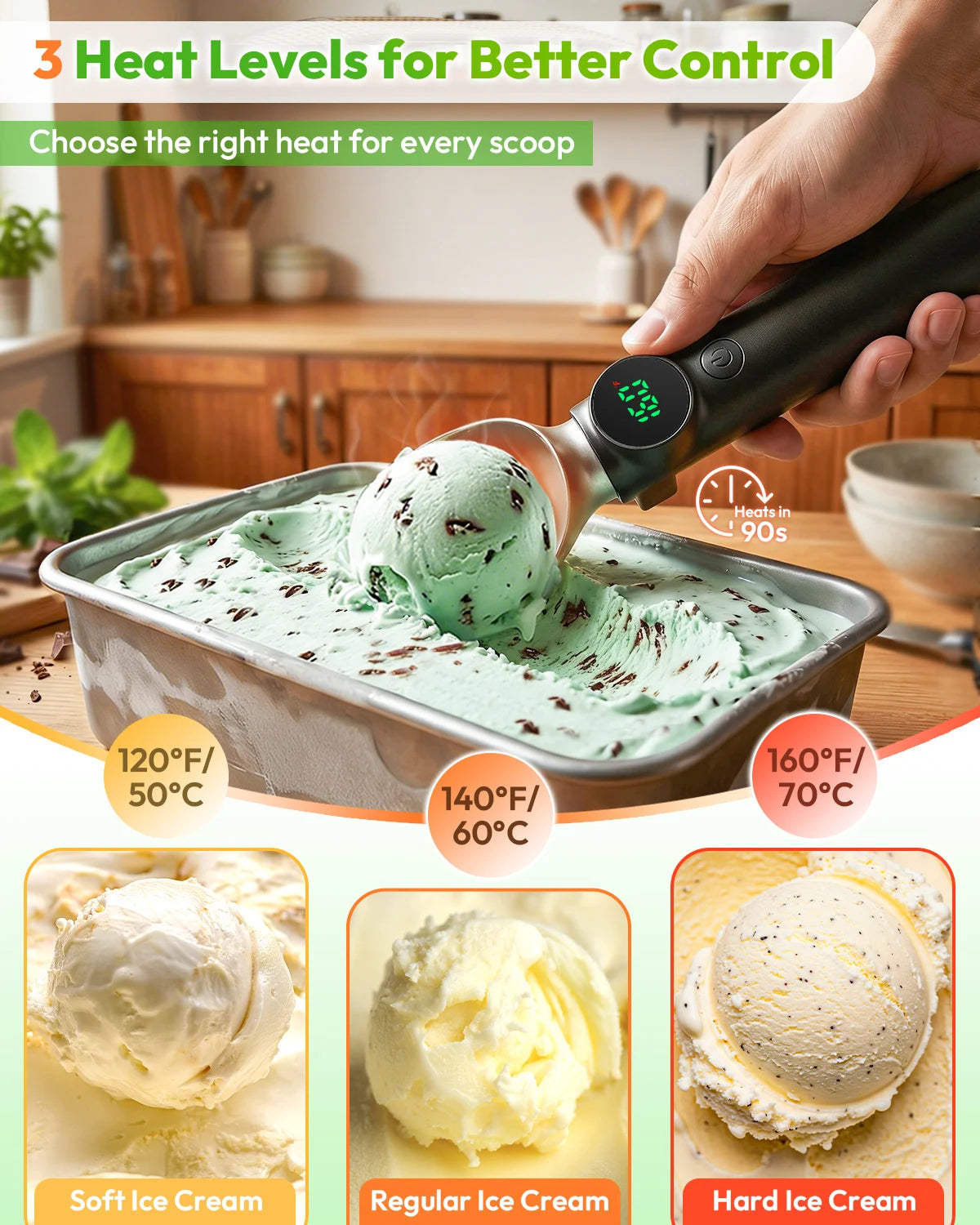 Rechargeable Heated Ice Cream Scoop With LED Display